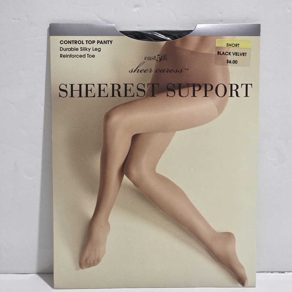East 5th Sheer Caress Sheerest Support Control Top Pantyhose Short Black Velvet